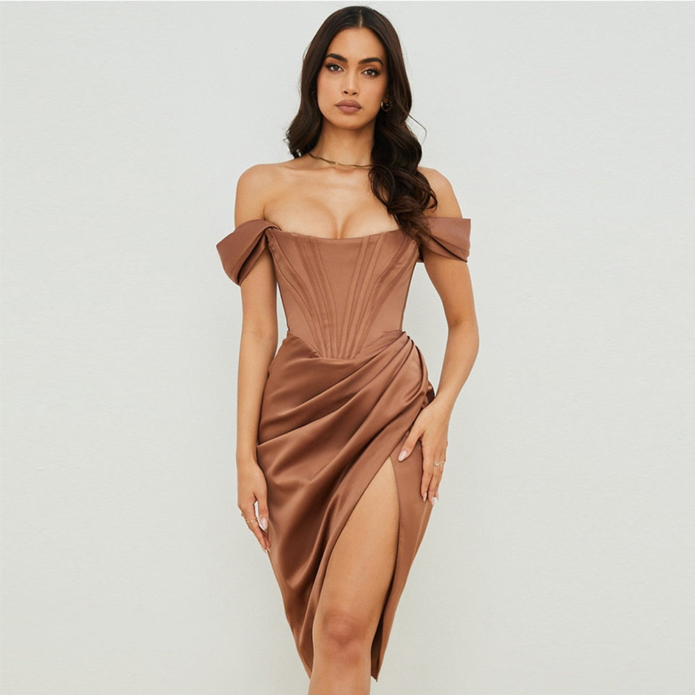 brown satin bodycon dress Brown Satin Slip Mini Dress