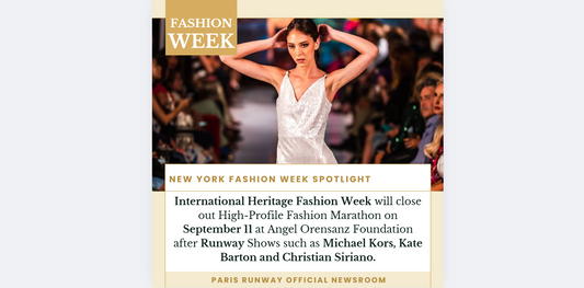 International Heritage Fashion Week will close out High-Profile Fashion Marathon on September 11 at Angel Orensanz Foundation after Runway Shows such as Michael Kors, Kate Barton and Christian Siriano
