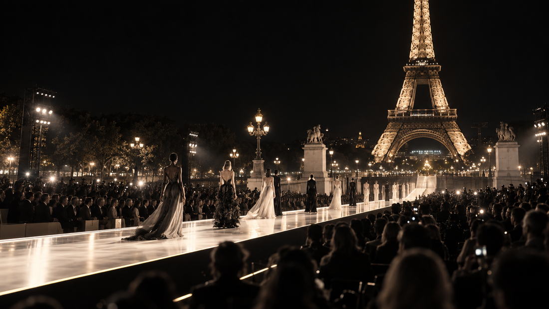 Original night runway concept near the Eiffel Tower representing Le Défilé 2026