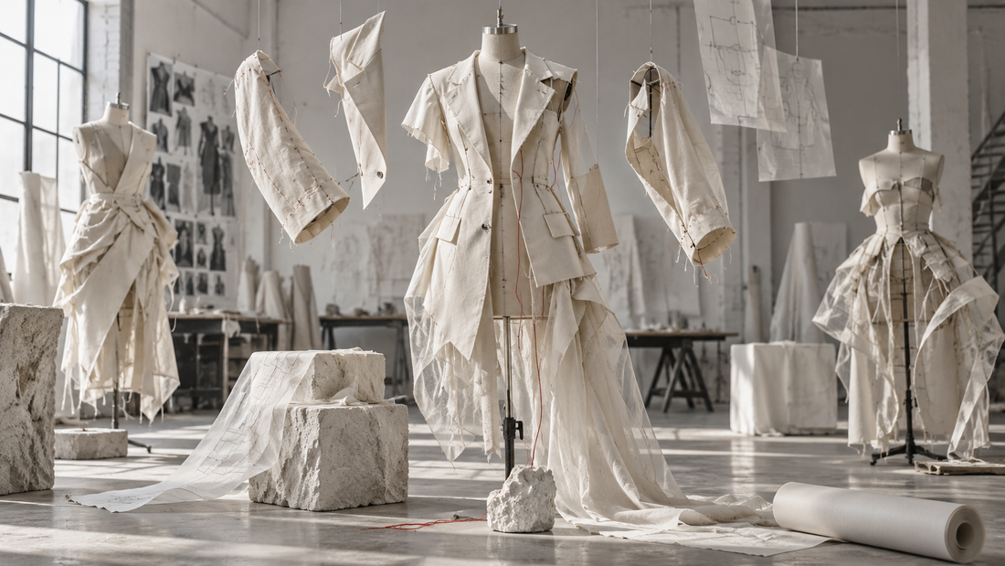 Original deconstructed tailoring installation in a bright Paris atelier