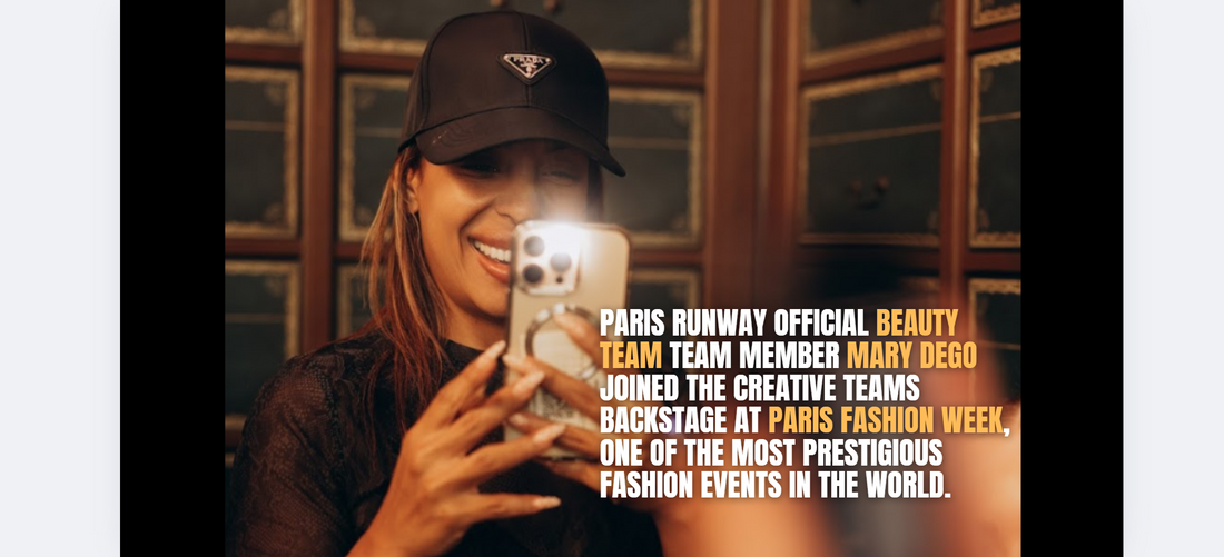 Paris Runway Official Beauty Team Team Member Mary Dego joined the creative teams backstage at Paris Fashion Week, one of the most prestigious fashion events in the world.